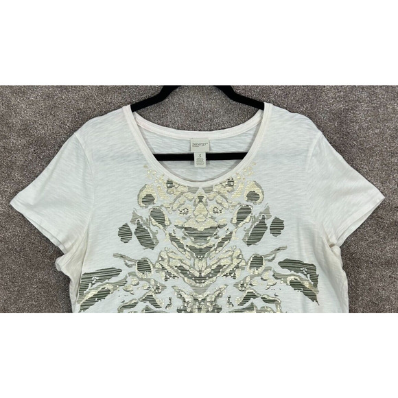 Chicos Zenergy Top Womens 3 XL 16 White Gold Metallic Short Sleeve Blouse Tee - Picture 1 of 8